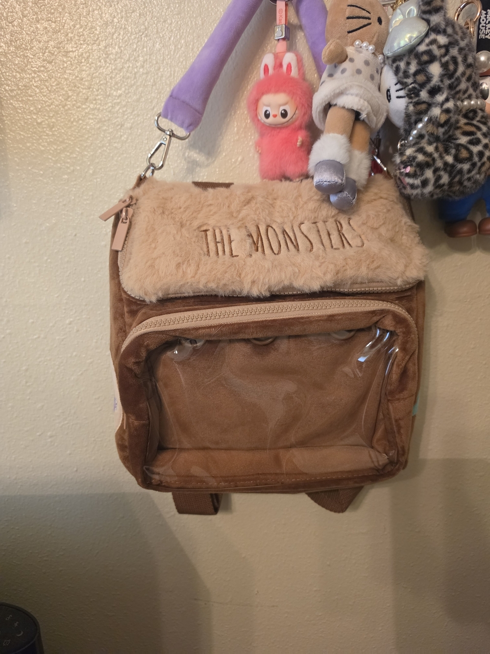 The Monsters Tan Faux-Fur Clear Front Women’s Crossbody Bag